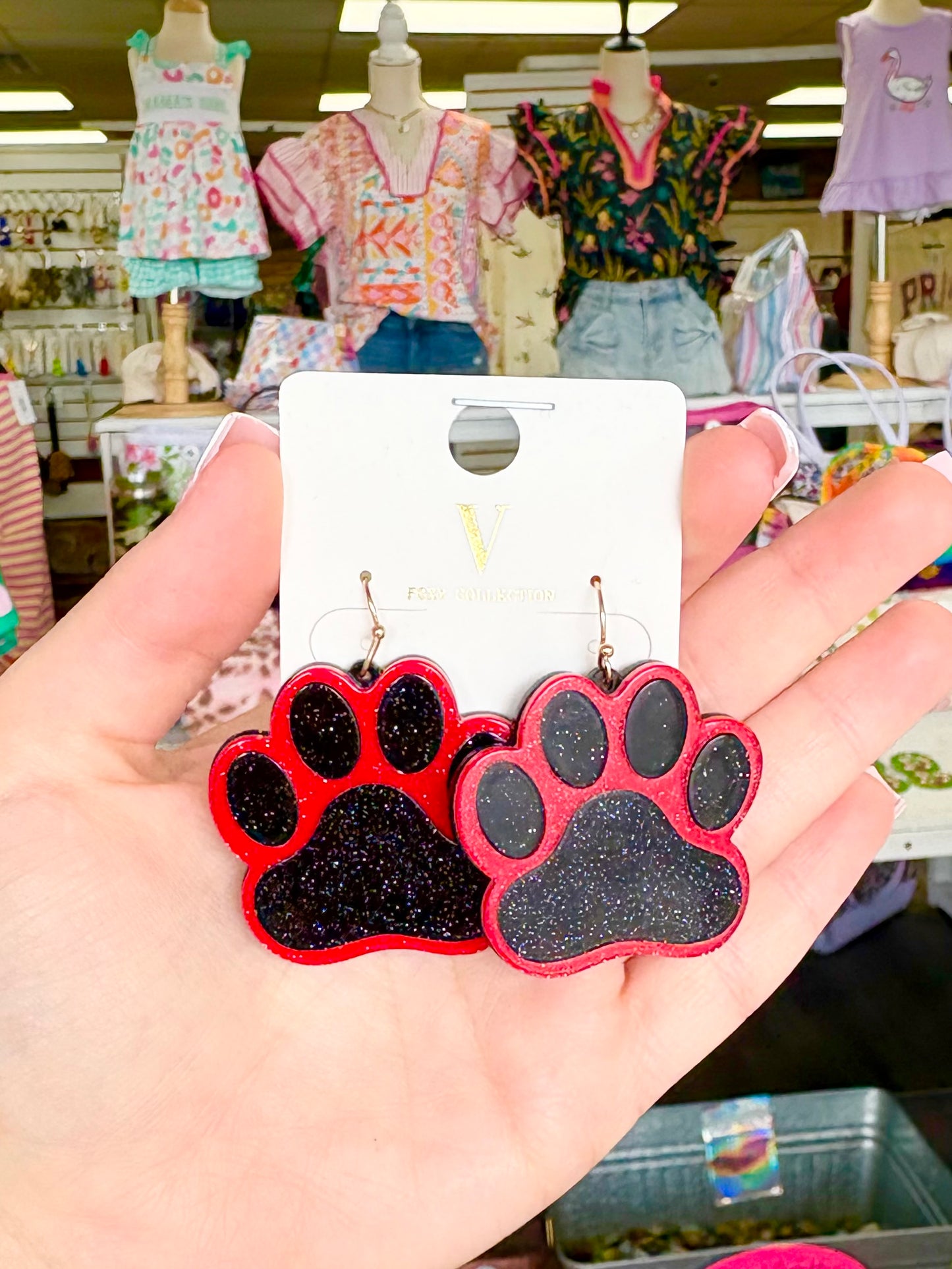 Glitter Black/Red Paw Earrings