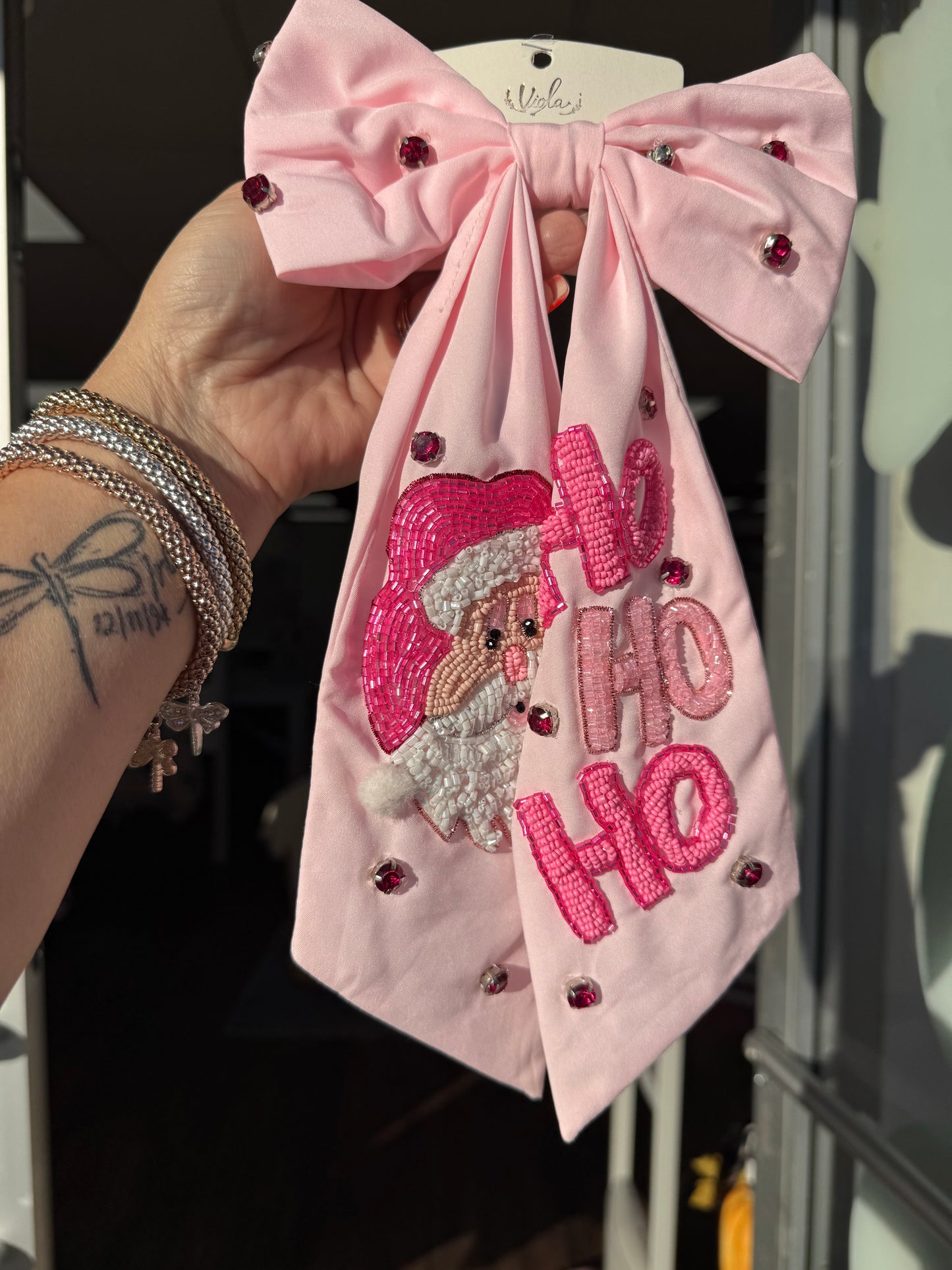 Pink Sequin Santa Hairbow