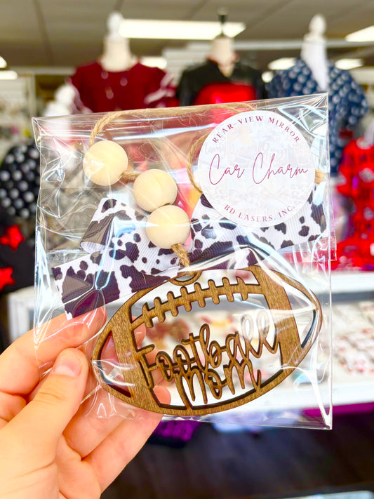 KK Cow Print Football Mom Car Charm