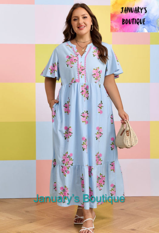 Women’s Plus Blue Floral Dress