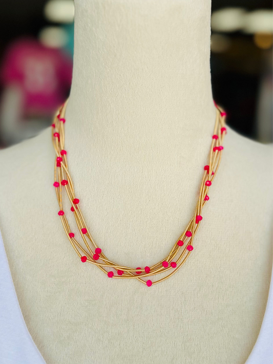 KK Metallic Coils and Magenta Beaded Necklace