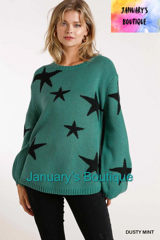 Dusty Mint Star Sweater