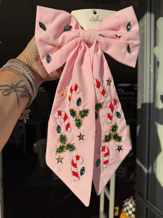 Pink Sequin Candy Cane Hairbow