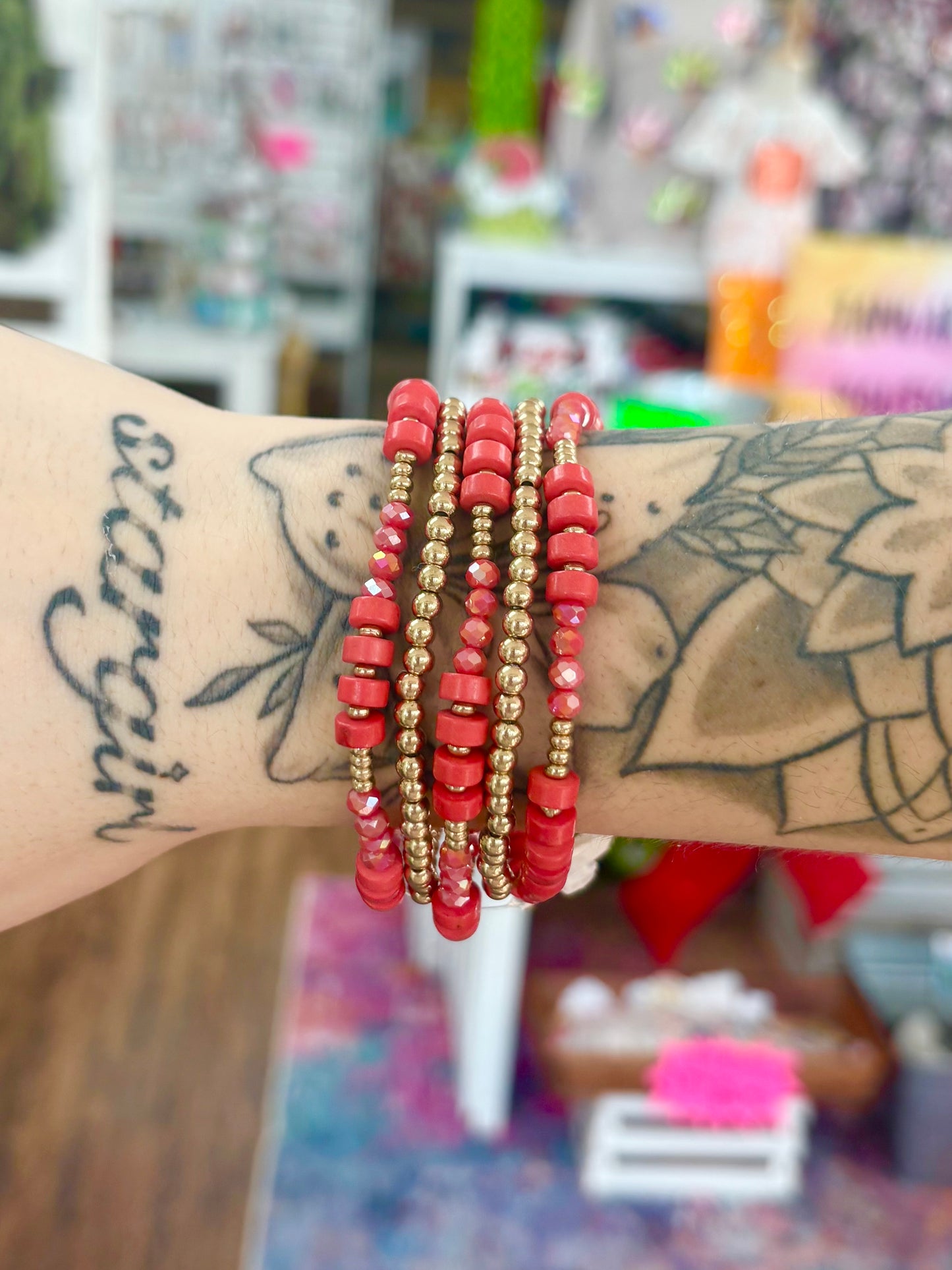 KK Red Coral Beaded Bracelet Set