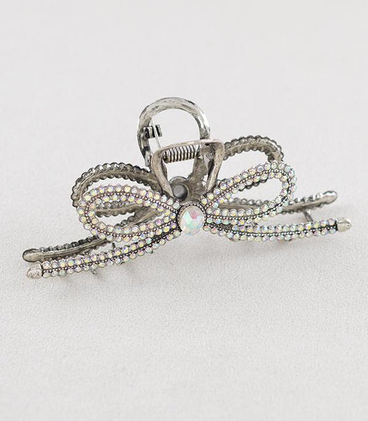 Silver AB Stone Bow Hair Clip