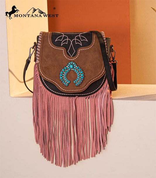 Montana West Pink Squash Blossom Concho Fringe Crossbody