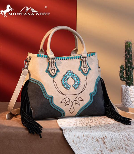 Montana West Beige Squash Blossom Concho Tote Shoulder Bag