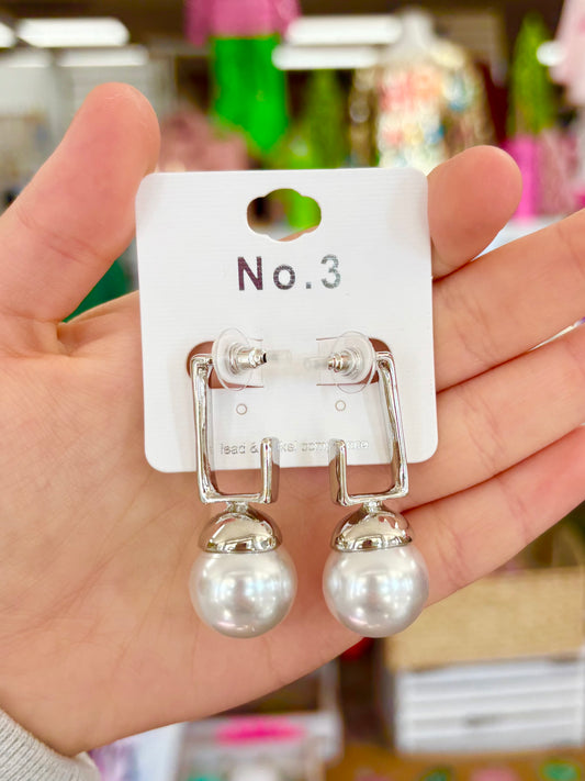 Large Silver Pearl Dangle Earrings