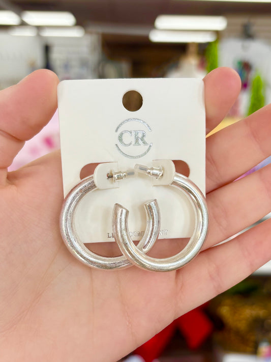 KK Small Matte Silver Hoops
