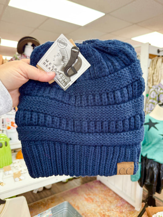 Women’s Navy Ponytail Beanie