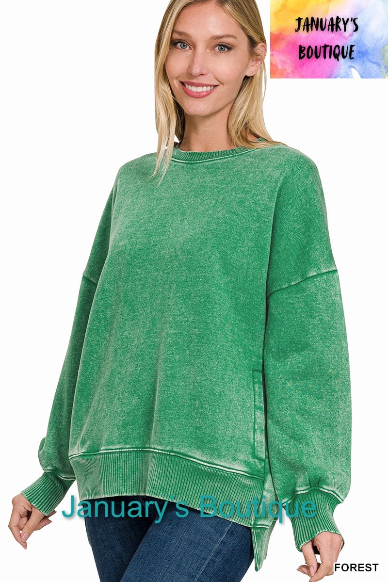 Women’s Acid Washed Pullover~Forest