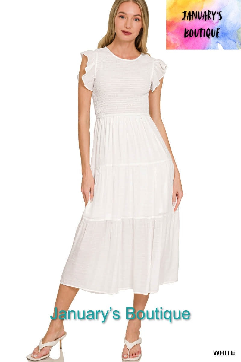 CAM Women’s White Smocked Midi Dress