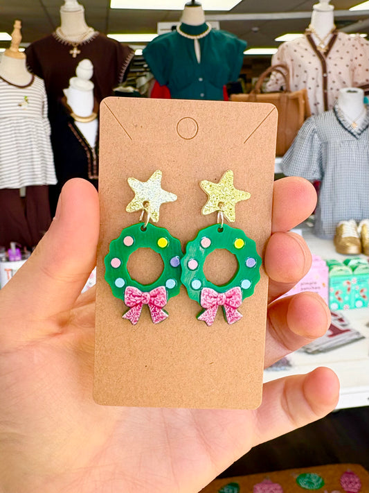 KK Christmas Wreath W/ Bow Earrings
