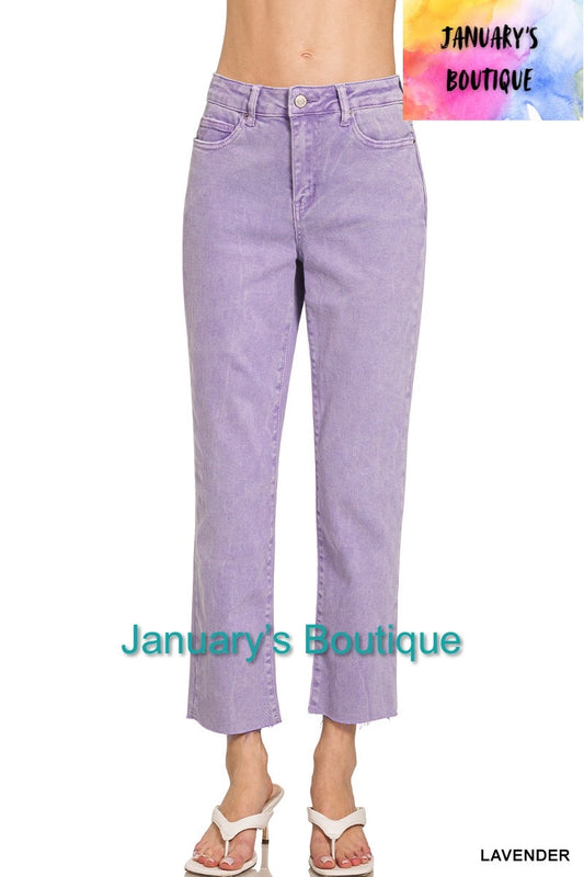 Women’s Lavender Acid Washed Cropped Straight Pants