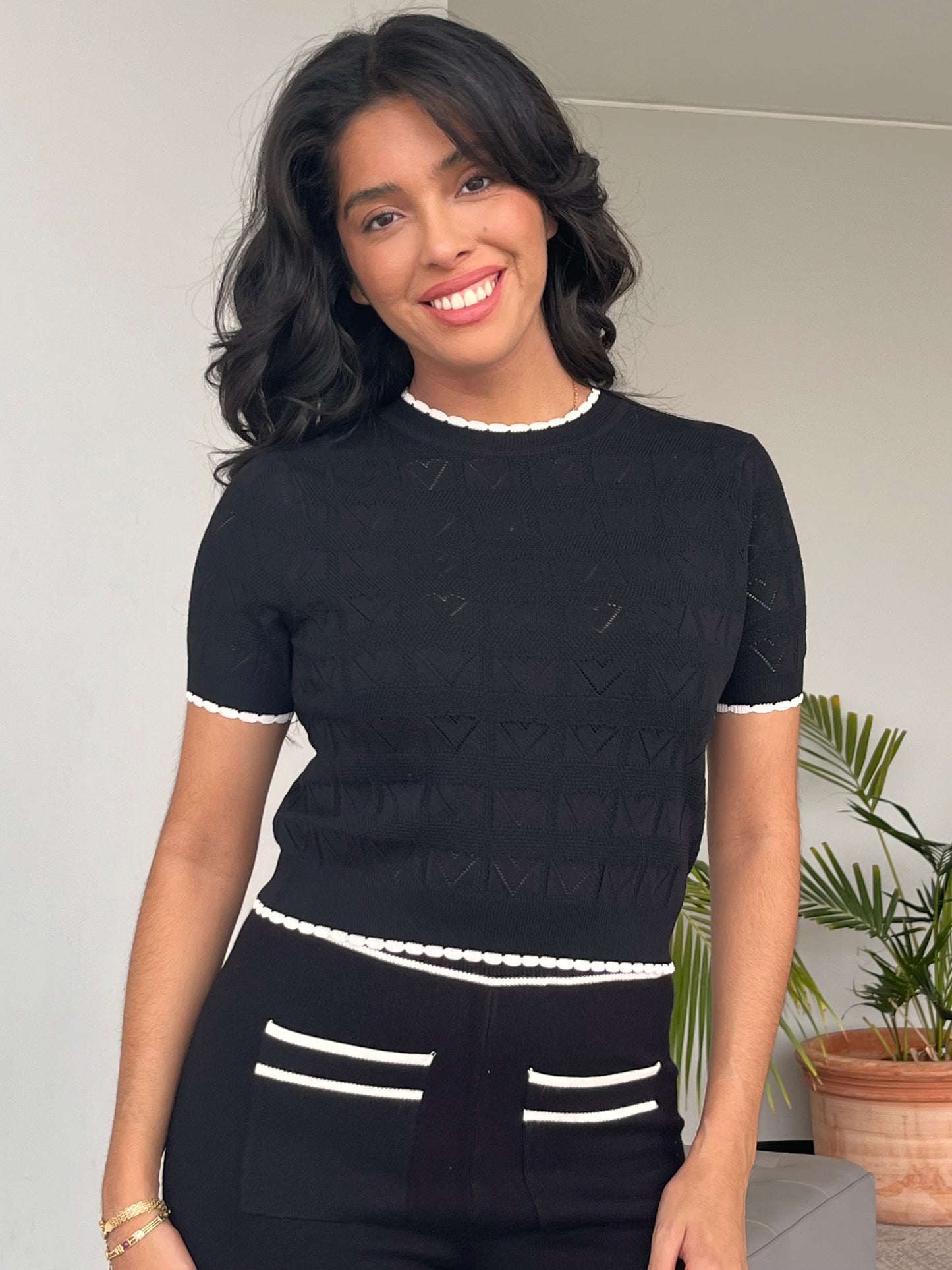 Women’s Black Sweater With White Trim