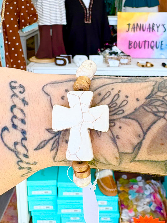 KK White & Gold Chunky Cross Bracelet