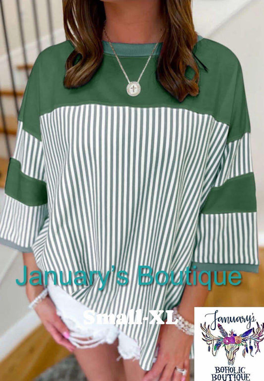 Women’s Green Striped Patchwork Top