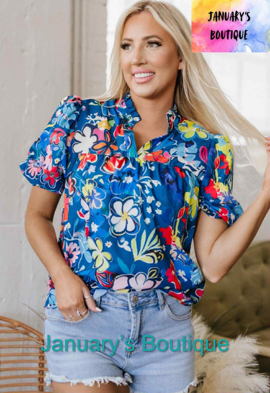 Women's Blue Multi Floral Top