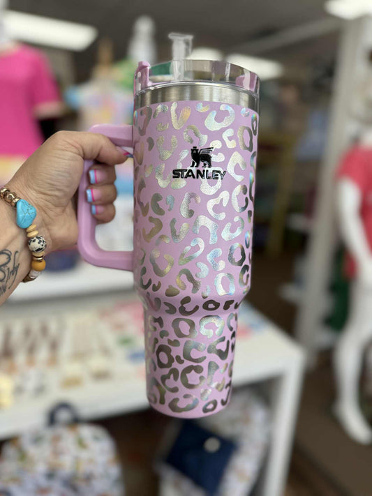 Light Pink Holographic Leopard Tumbler