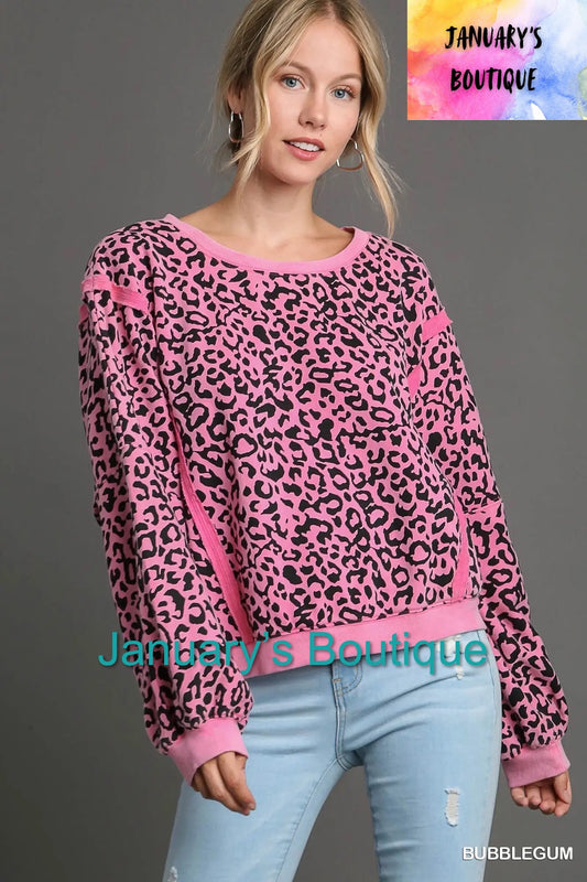 Pink Leopard French Terry Top