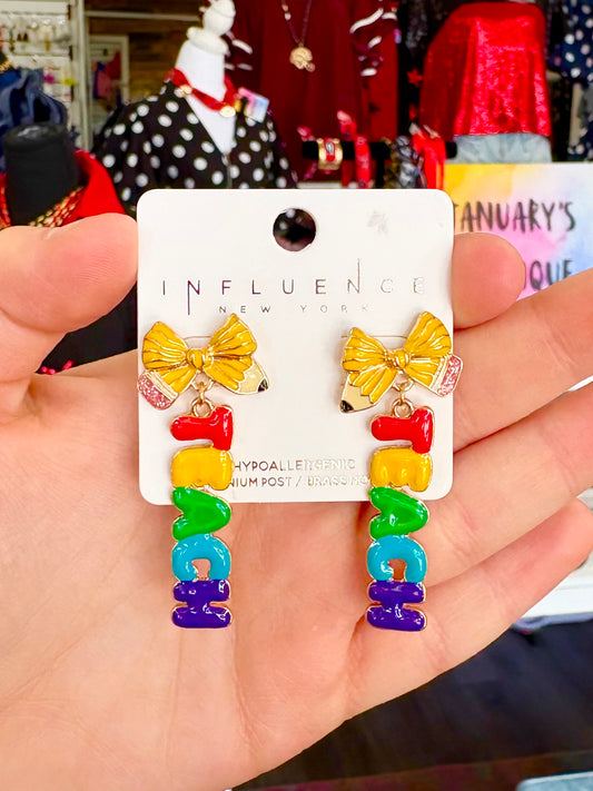 KK Multicolor Pencil Bow TEACH Earrings