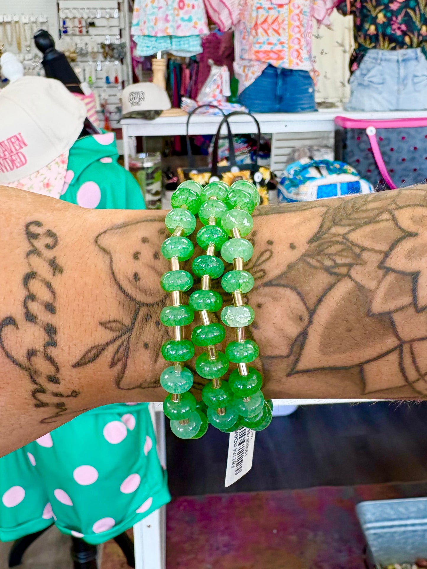 Green Stone/Gold Bracelet Set