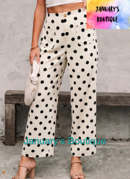 Women’s White Polka Dot Straight Leg Pants