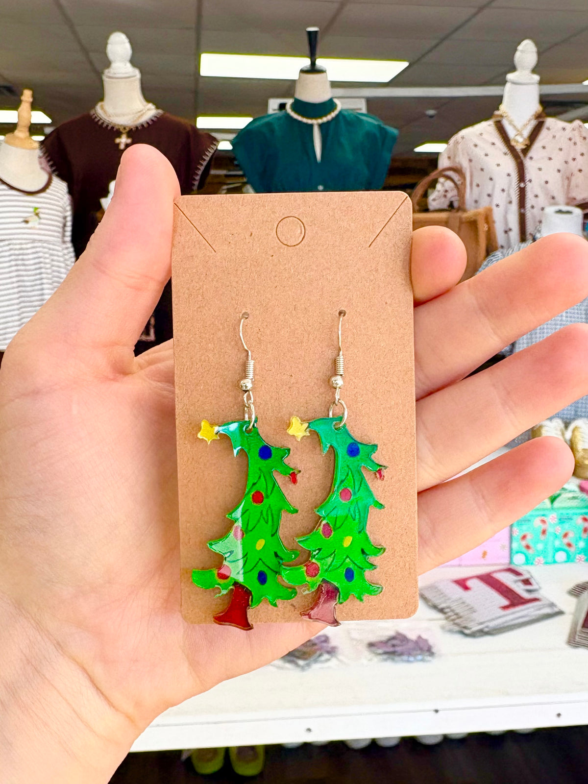 KK Christmas Leaned Over Tree Earrings
