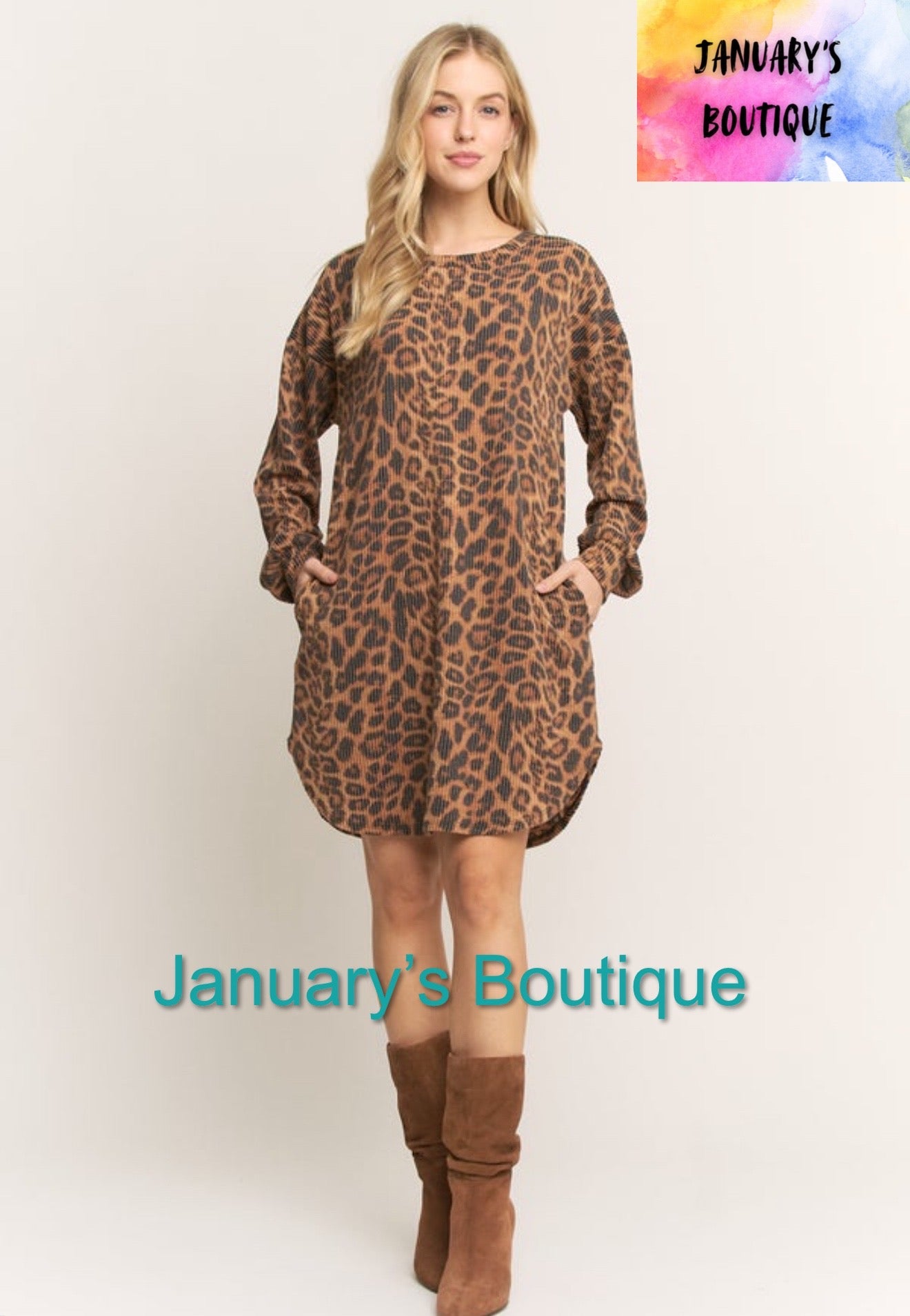 Women’s Leopard Ribbed Dress Small-3X