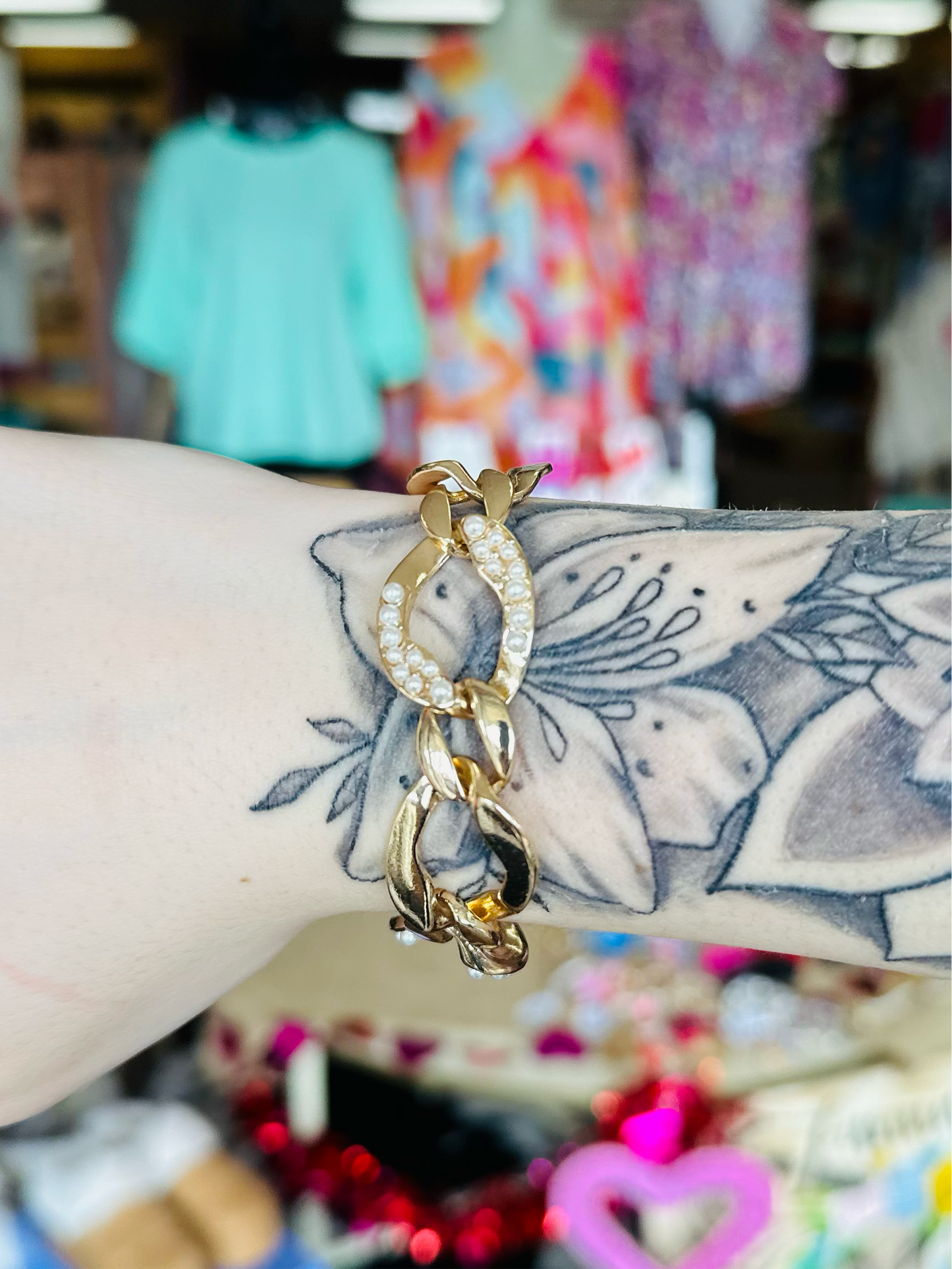 Jewelry Pearl Antique Gold Chain Link Bracelet