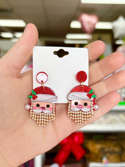 Red Pearl Santa Earrings