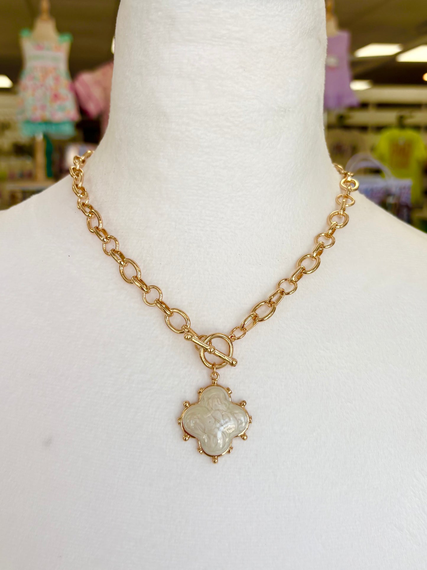 White Epoxy Clover Toggle Necklace