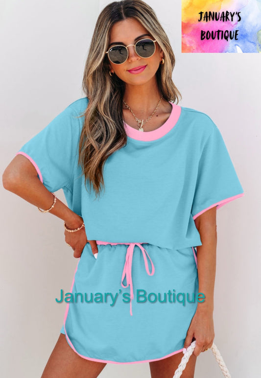 Women’s Pink & Blue Skort Set