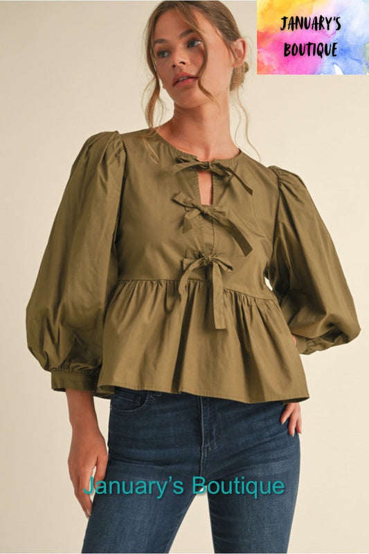 Women’s Olive Bow Top