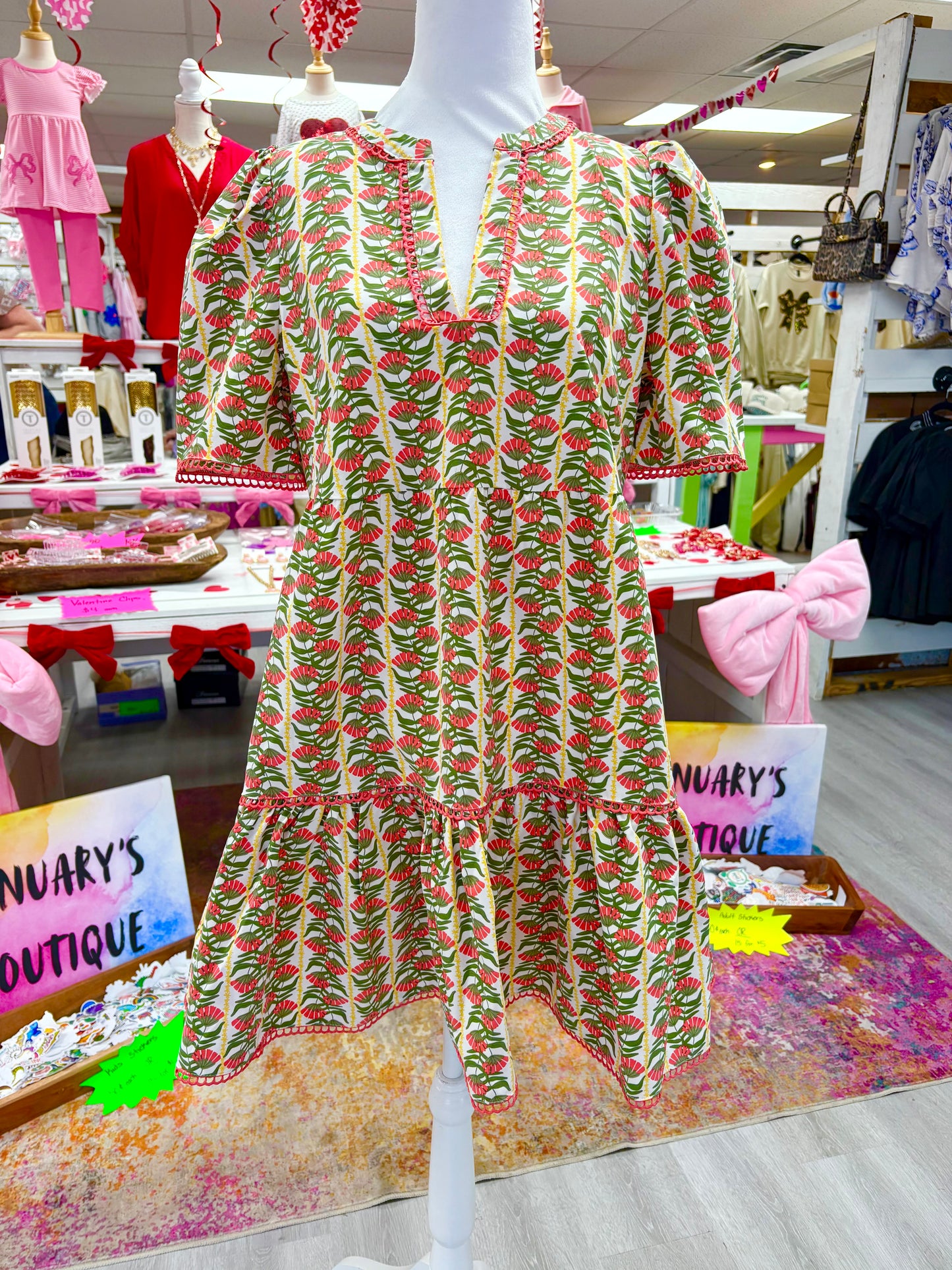 Orange Trim Floral Short Dress