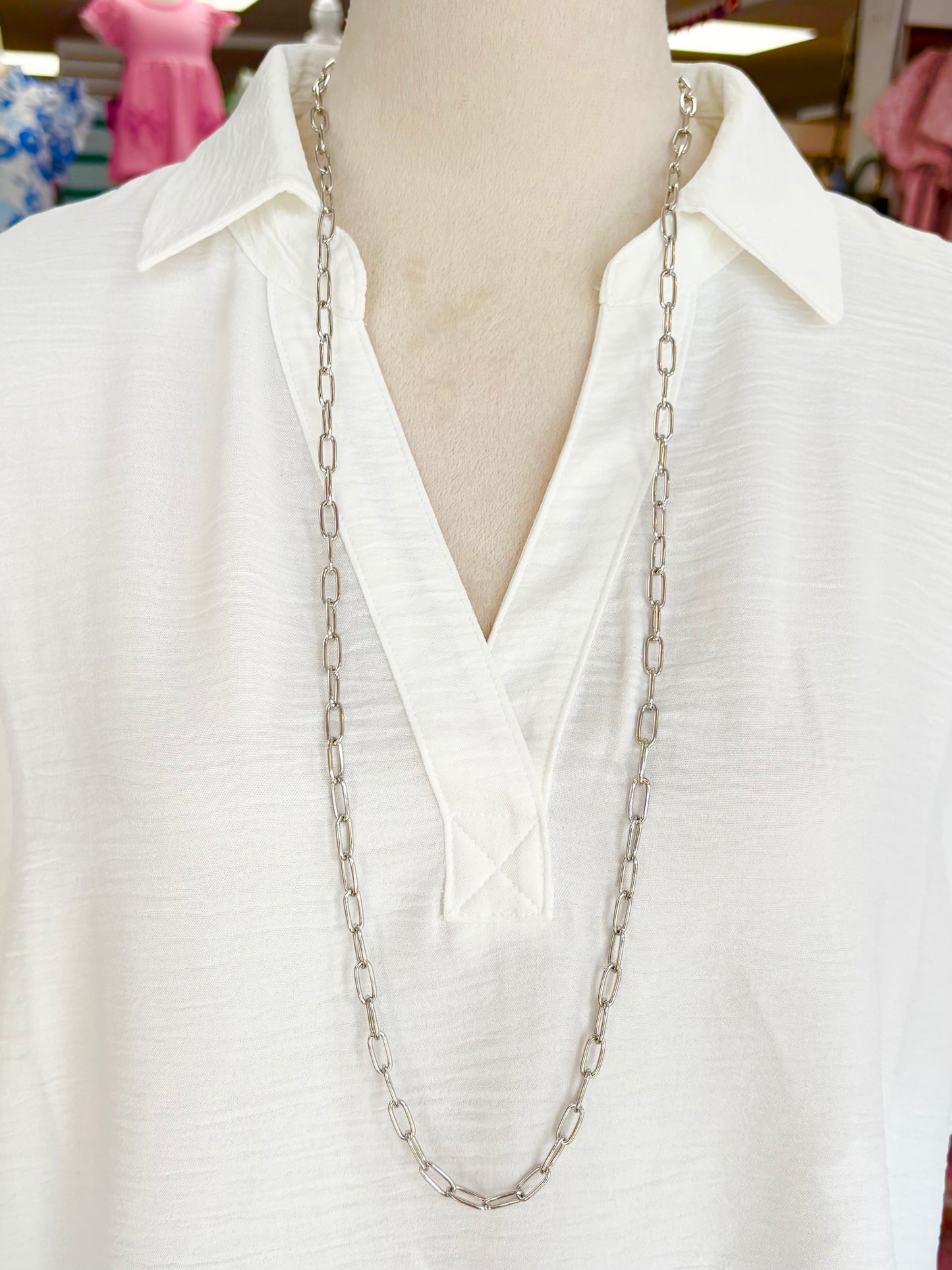 KK Silver Chain Link Long Necklace