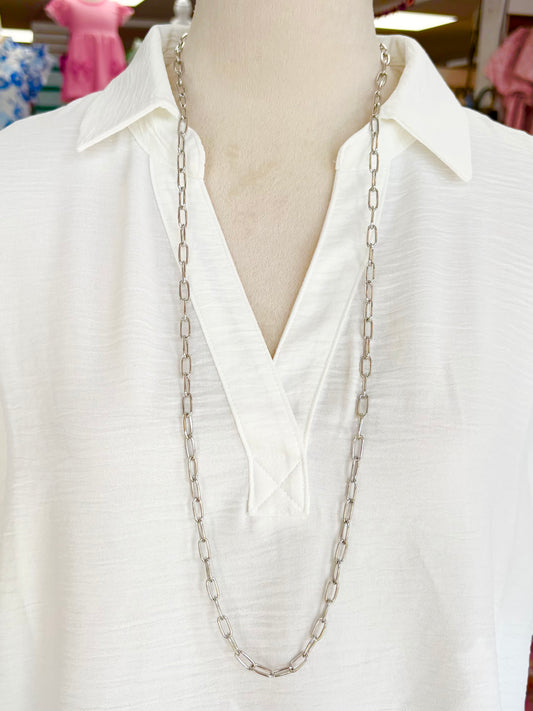 KK Silver Chain Link Long Necklace