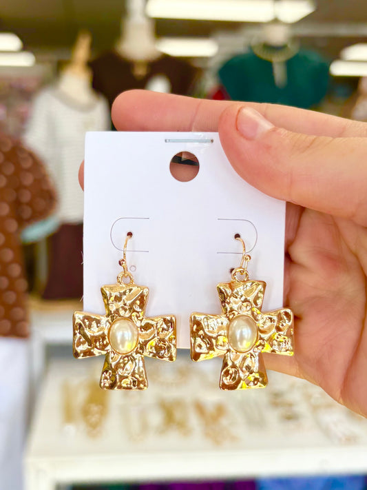 KK Byzantine Cross w/Pearl Earrings