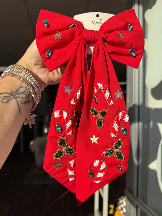 Red Sequin Candy Cane Hairbow