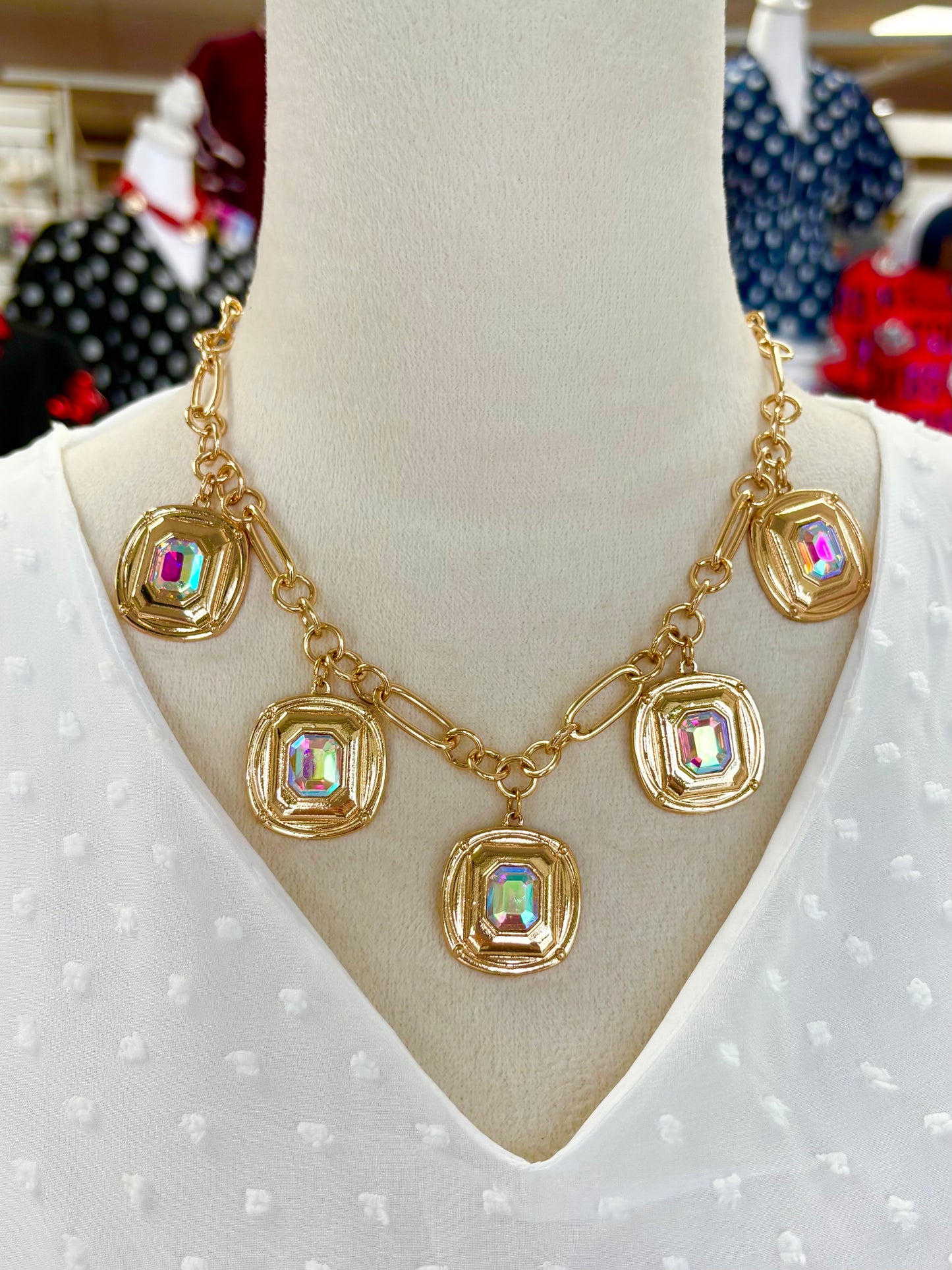 Shiny Gold Iridescent Rhinestone Necklace