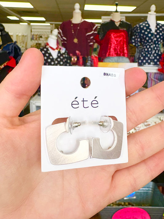 Matte Silver Flat Square Hoops