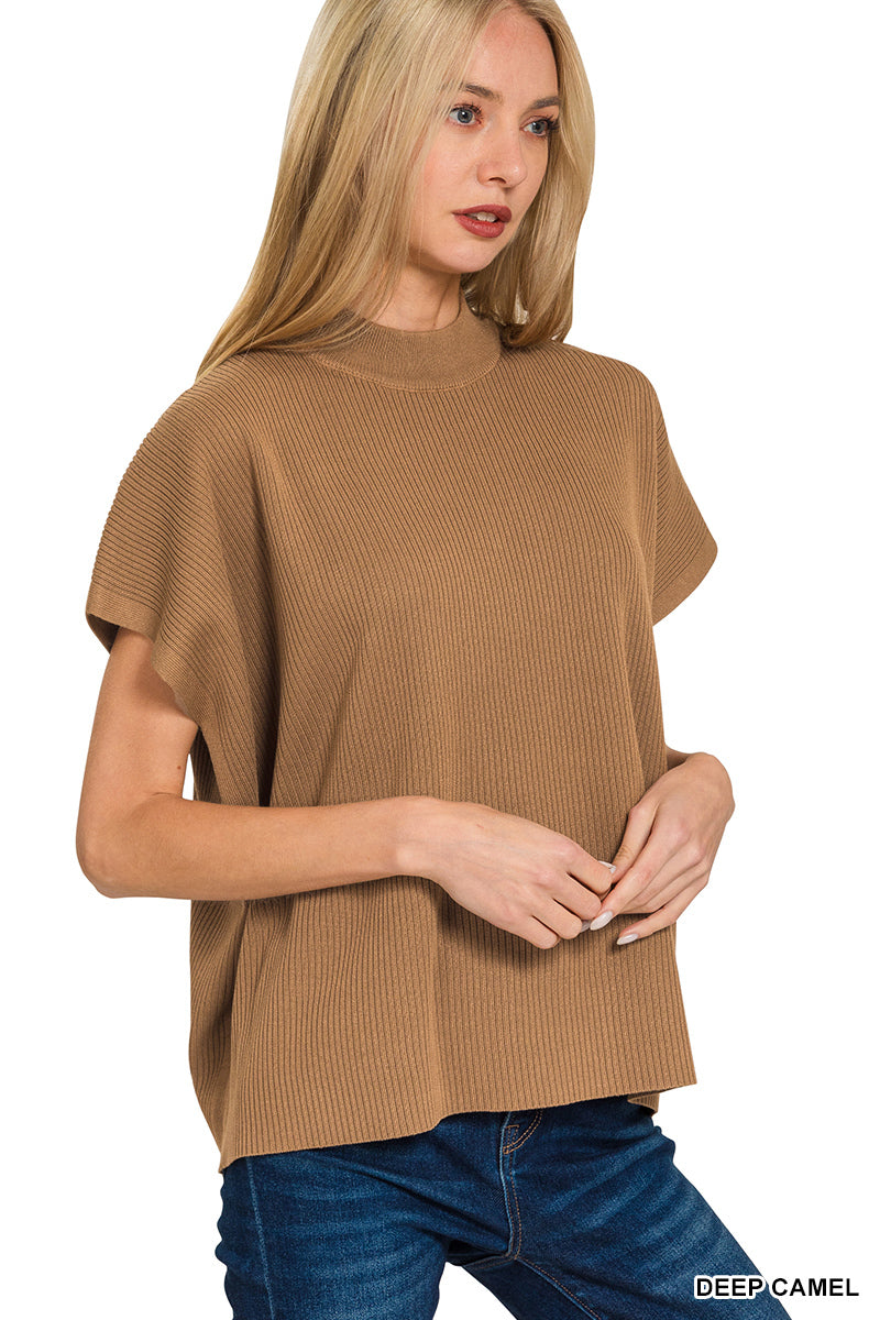 Women’s Deep Camel Viscose Mock Neck Sweater