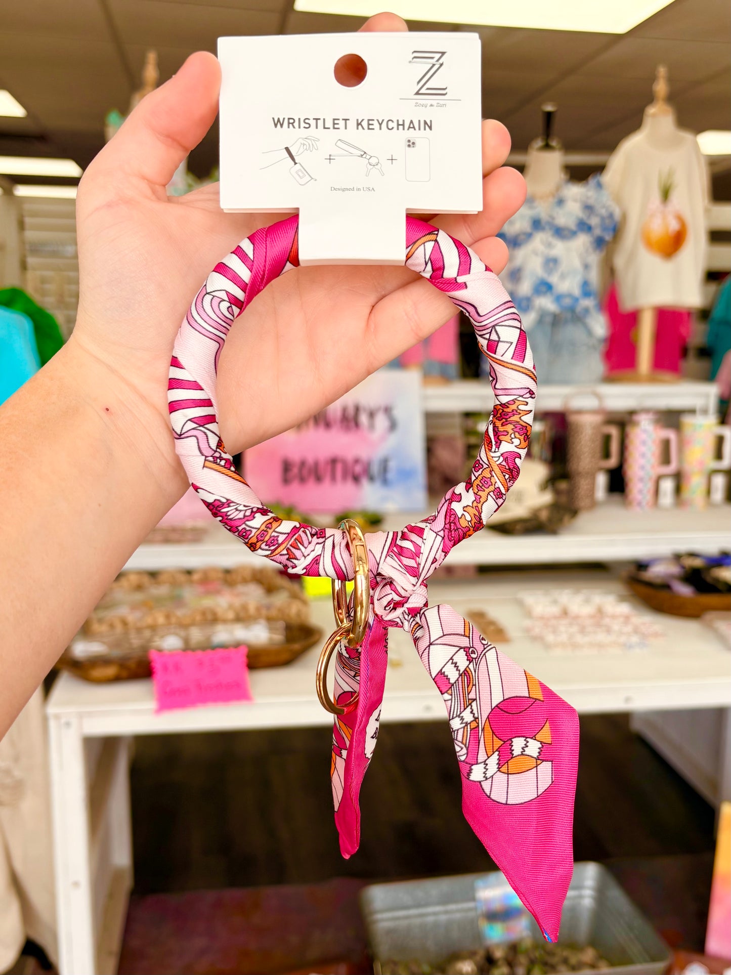 KK Pink/White Pattern Scarf Wristlet