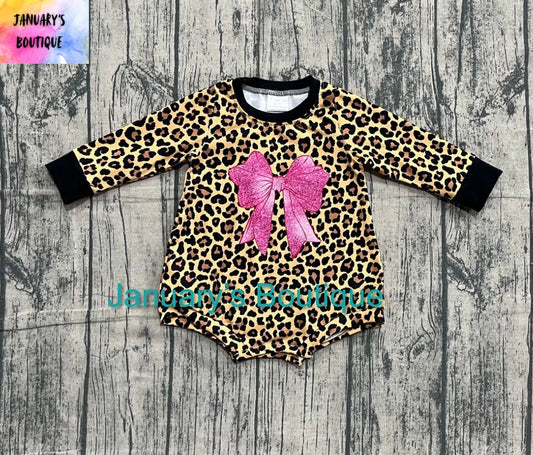 Girl’s Bow Leopard Romper