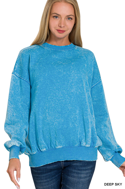 Women’s Acid Washed Pullover~ Deep Sky