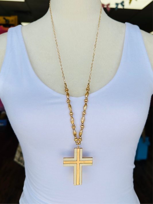 KK Long Beaded Cross Necklace
