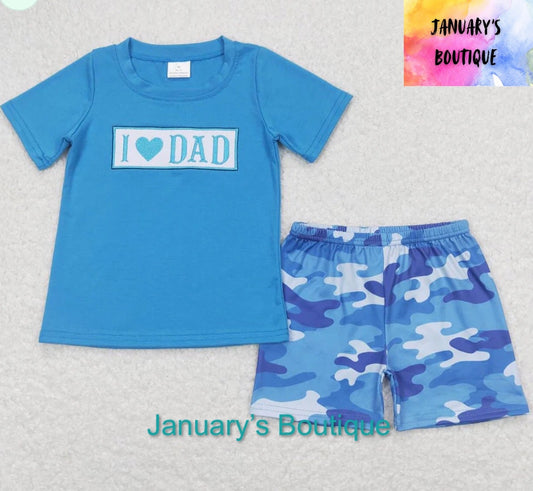 Boy’s Blue Camo I ❤️ Dad Set
