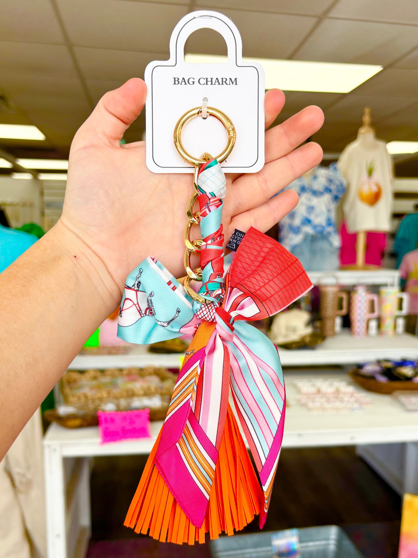 KK Pink/Multi Pattern Scarf Tassel Charm