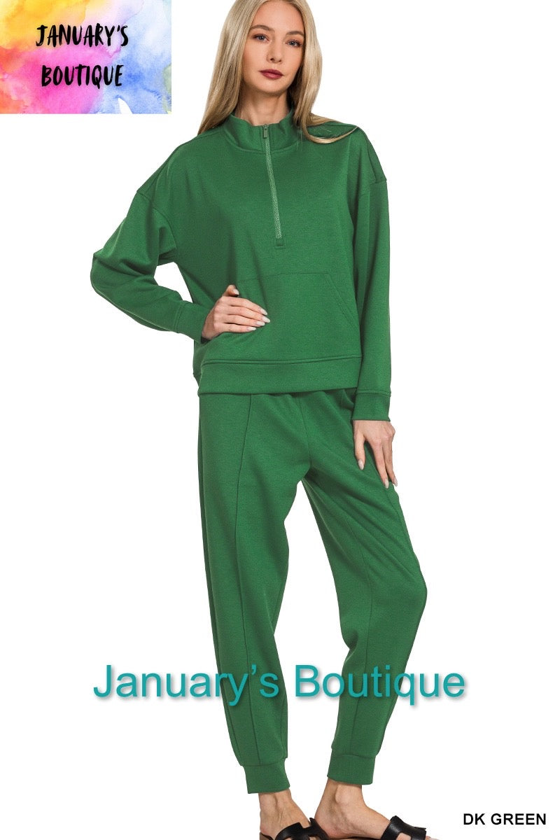 Women’s Green Half Zip Scuba Jogger Set