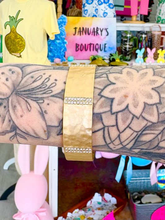 Matte Gold Rhinestone Stripe Bangle